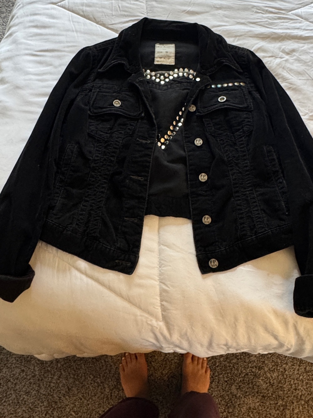 Free People Cordaroy Stud-Embellished Black Women's Jacket